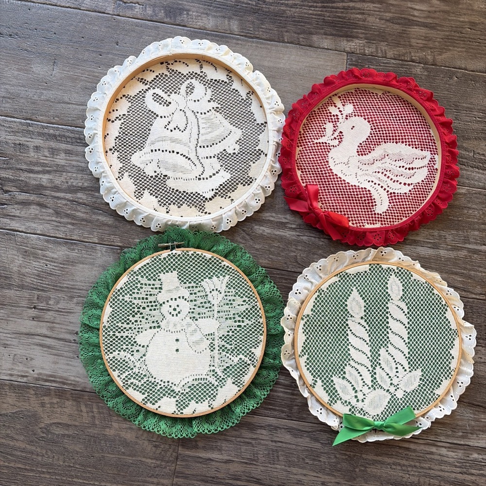 Vintage Framed Finished Christmas Cross‎ Stitch Cottage Plaques Lot 4 Grandma